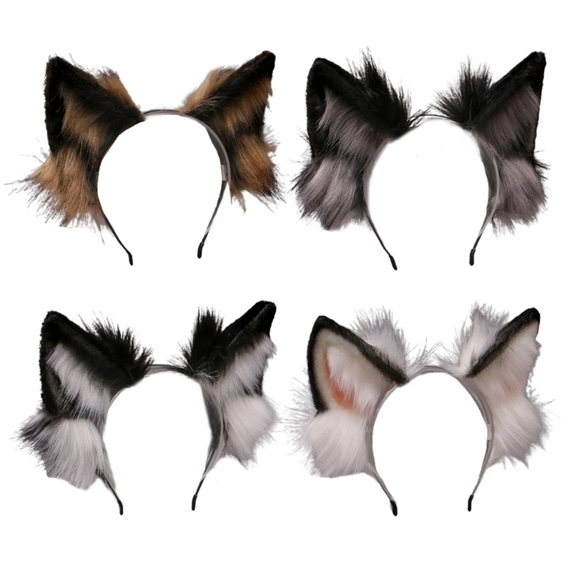 

Lovely Faux Fur Wolf Ears Headband Realistic Furry Fluffy Animal Hair Hoop Lolita Anime Masquerade Performance Cosplay Hair