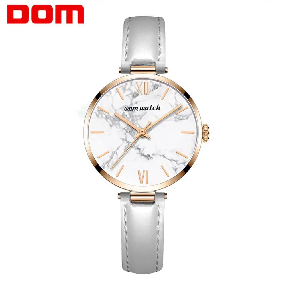DOM новые модные ультратонкие женские часы с кожаным ремешком кварцевые для