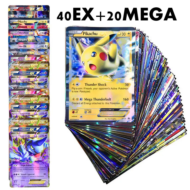 TAKARA TOMY-Juego de cartas de Pokemon para ni&ntilde;os, 60 uds., VMAX GX EX MEGA, caja de refuerzo de intercambio en ingl&eacute;s, tarjeta brillante, juguetes de batalla, regalo-0