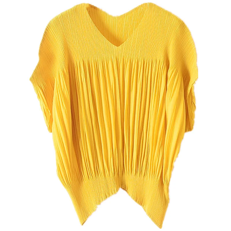 

Fashion Red Bat Short-sleeved V-neck Pleated T-shirt Seven-point Pants Plus Women Suit Casual Fashion Tide Summer New TV757