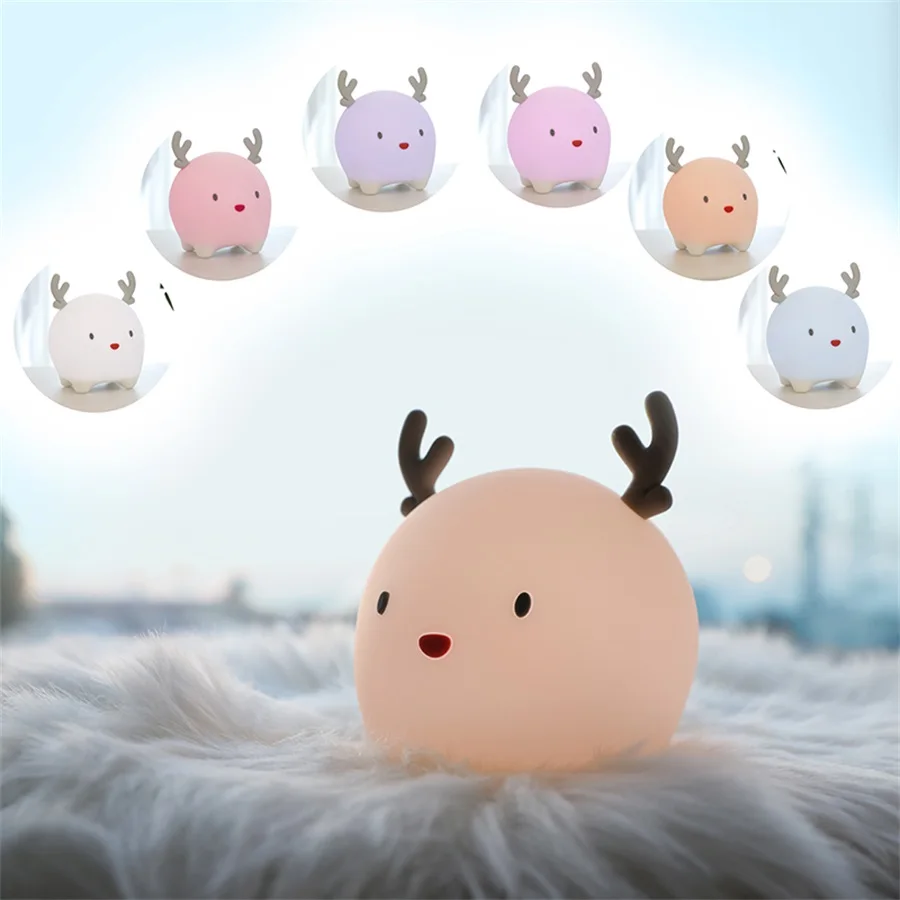 Deer LED Night Light Timing Touch Sensor Silicone Table Lamp Bedroom Bedside Decoration For Home Kid Gift Christmas Elk | Лампы и