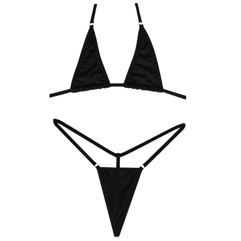 

Super mini thong bra women's sexy string one with low waist t-pants pure white black powder pornographic fun underwear set
