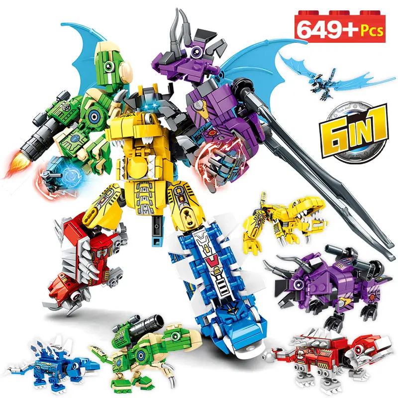 Новый создатель 6 в 1 динозавр Юрского периода Трансформация Робот строительные