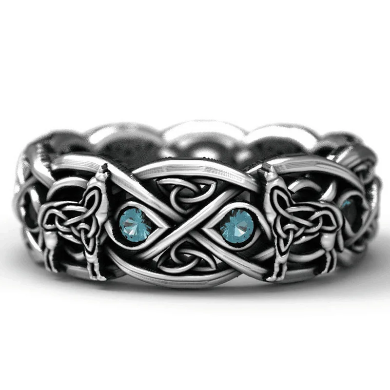 

Creative Style Retro Wolf Totem Men's Ring Cross Line Trendy Punk Jewelry