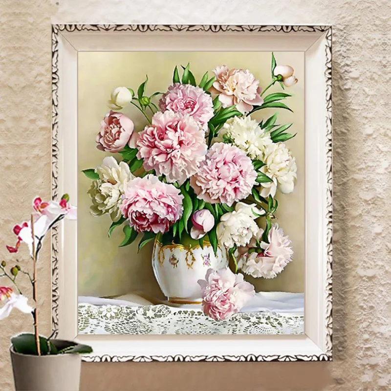Пионов ручной вышивки крестом декоративная роспись готовой Картины домашний