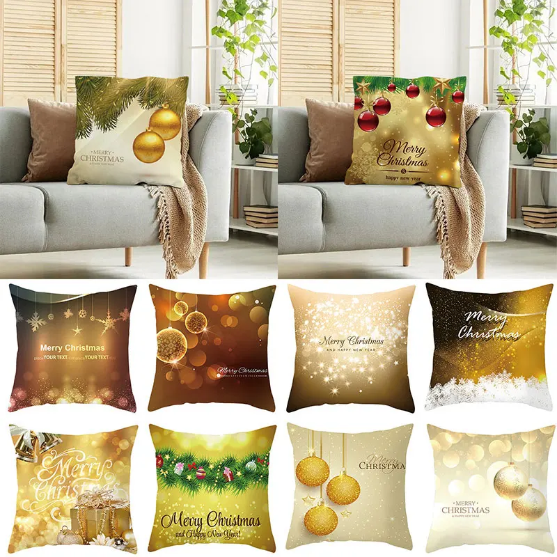 

Tasteful Xmas Gold Pillowcase Household Fashion Simple All-match Cushion Cover Nordic Style Christmas Decor for Home Snowman