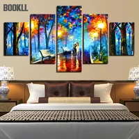 canvas prints poster home decor wall art 5 pieces walking in the rain nightscape pictures modular abstract color trees paintings