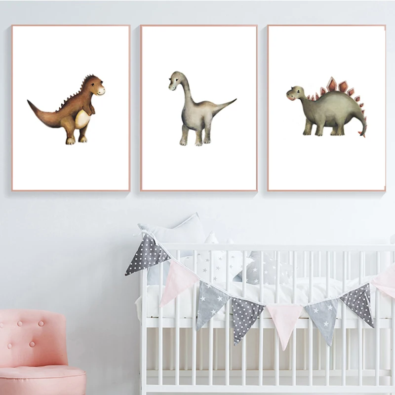 

Cartoon Dinosaur Owl Poster Animal Nursery Art Print Wall Picture Canvas Painting Nordic Kid Baby Boy Bedroom Decoration