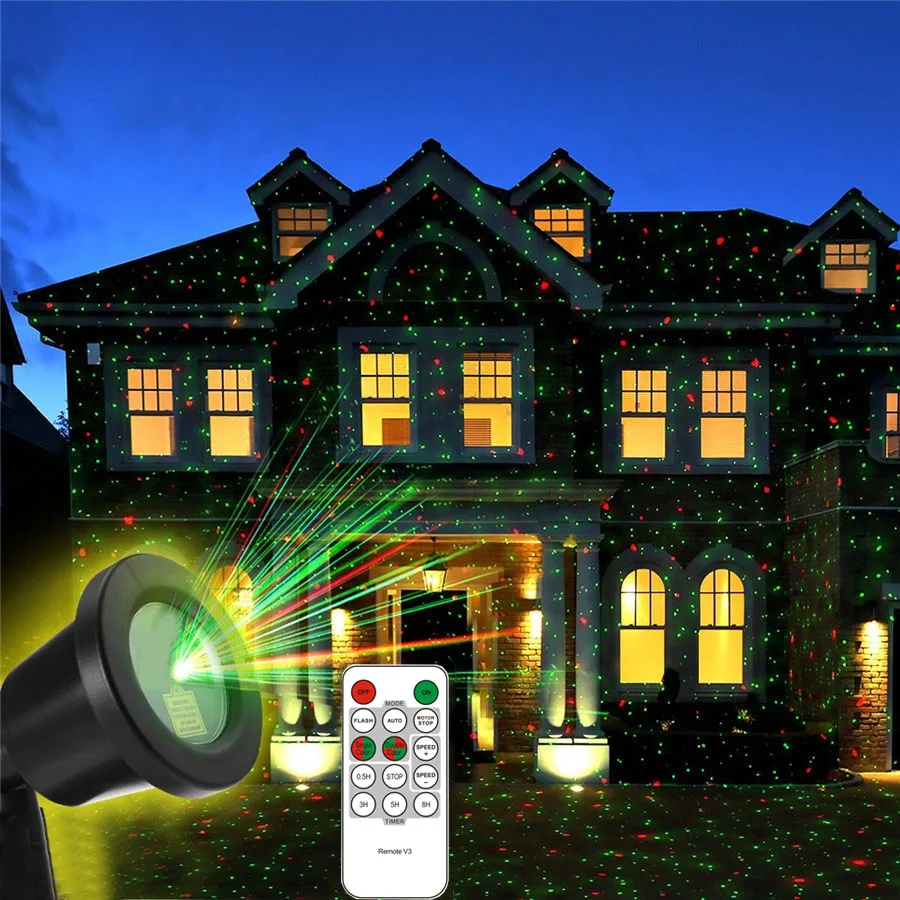 

Christmas Lights Laser Projector Red and Green Starry Projection Lamp Waterproof Outdoor Landscape Spotlights For Holiday Xmas