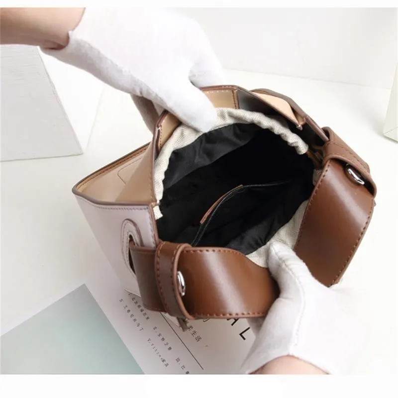 

Coated Cowhide Leather Bag Women Composite Bag Color Matching Bucket Bag 2020 New Fashion Shoulder Diagonal Bag Women Handbag