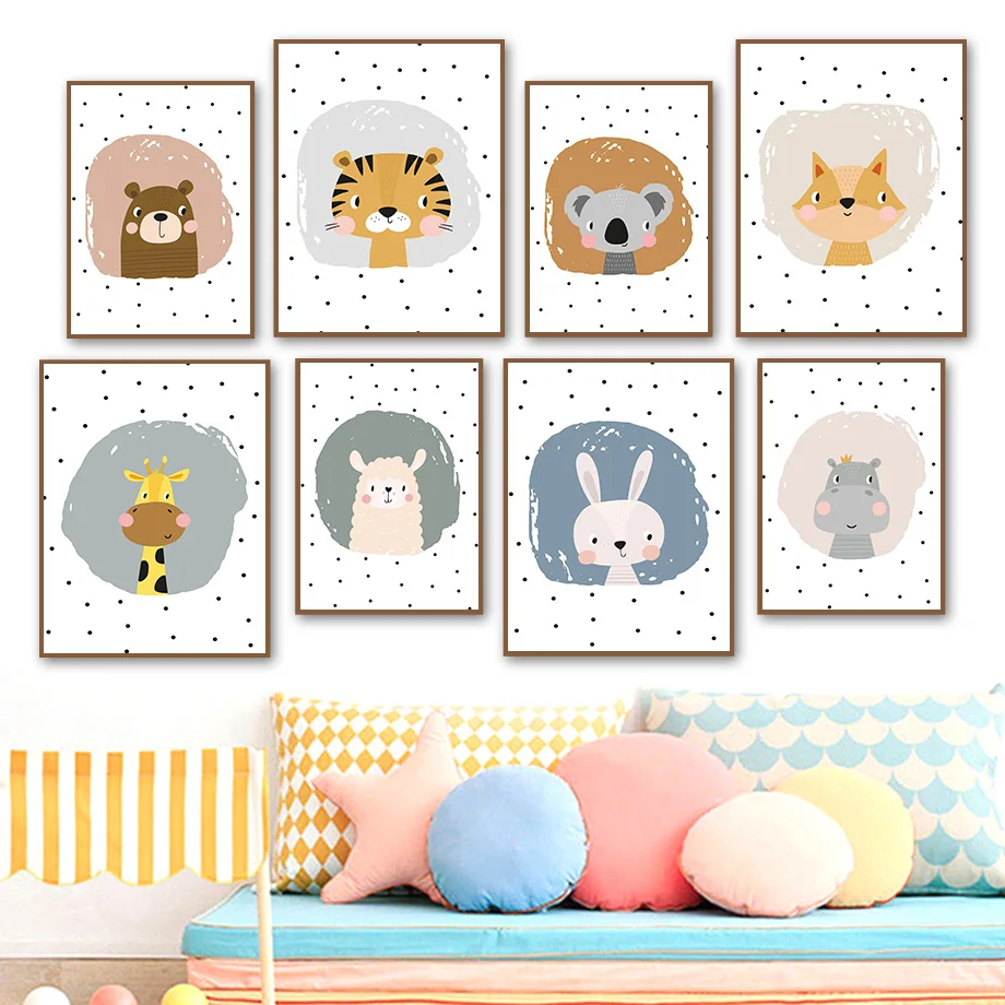 

Giraffe Tiger Hippo Rabbit Koala Cartoon Animal Nordic Posters And Prints Wall Art Canvas Painting Wall Pictures Kids Room Decor