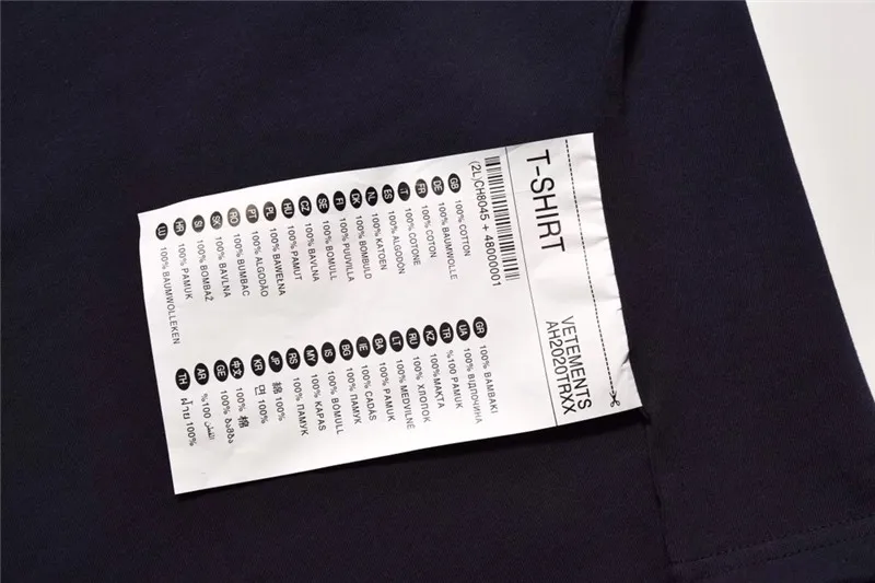 

2020 Embroidery Vetements Big Washing Label Outside Women Men T shirts tees Hip-hop Oversized Men Cotton T shirt Vetements