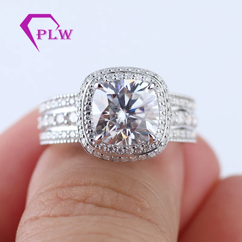 3.5CT обручальное кольцо с подушкой Муассанит солитер 14K Φ 3 полосы|Кольца| |