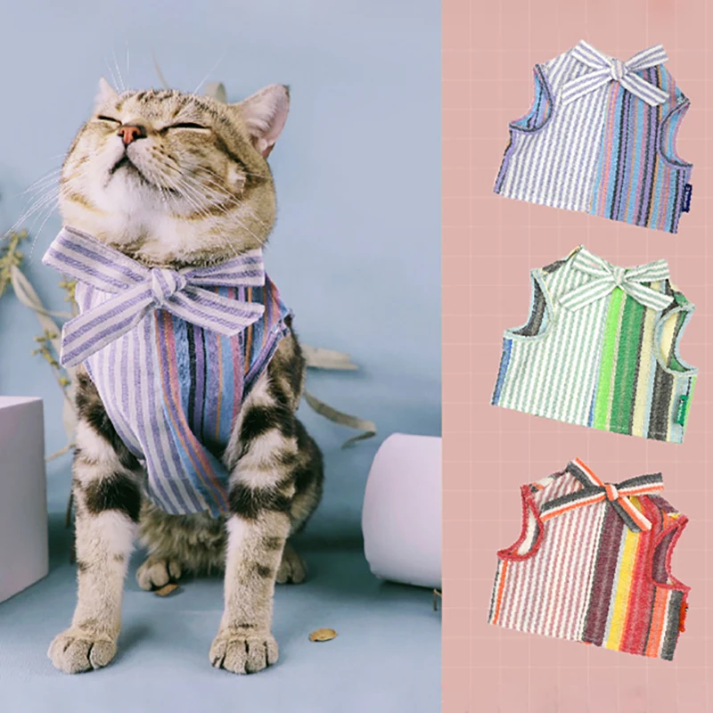 Женская милая и дышащая летняя тонкая одежда для кошек собак полосатая рубашка с