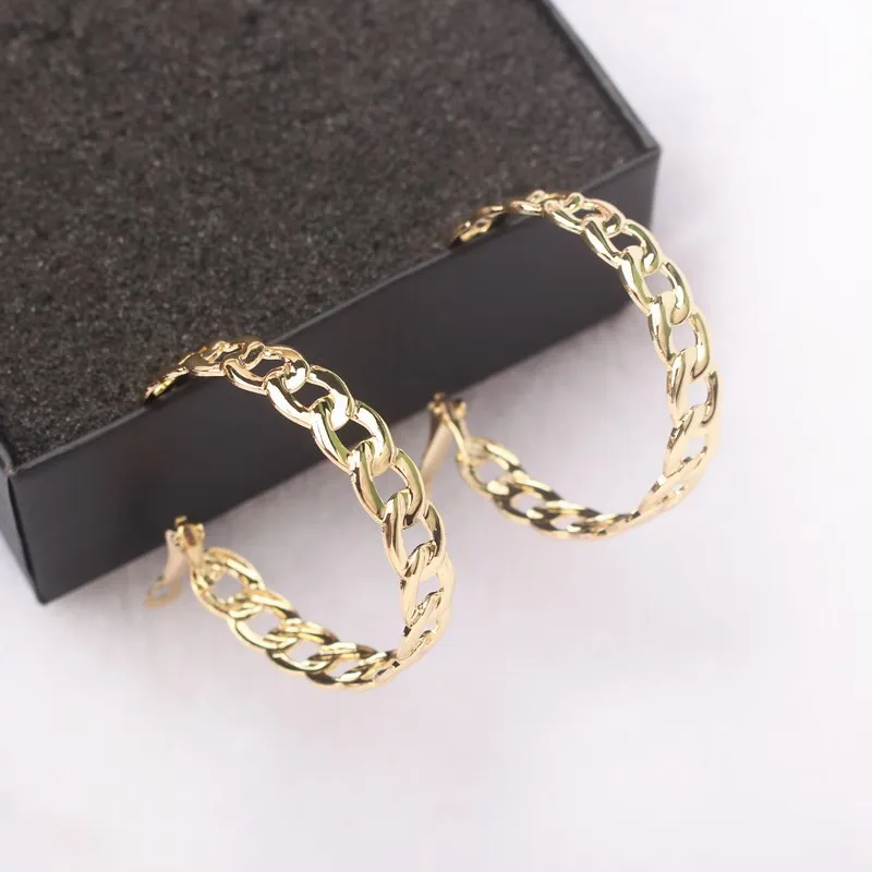 

50mm Hollow Chain Hoop Earrings for Women Jewelry Girl Gift Personality Alloy European Statement Big Gold Color Wild Brincos