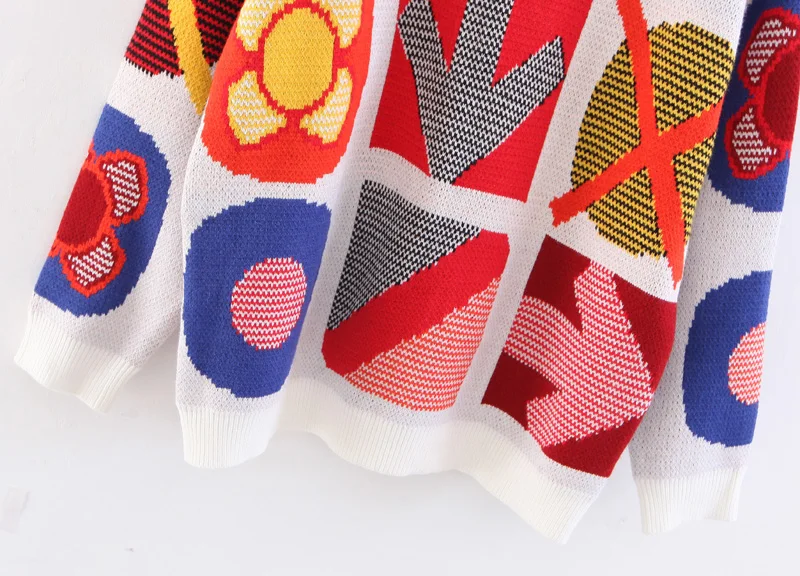 Women vintage multicolor knitted sweater long sleeve o neck stretchy pullovers retro female casual wear loose tops | Женская одежда