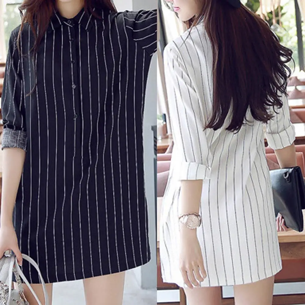 Женское мини платье в полоску с отложным воротником и коротким рукавом