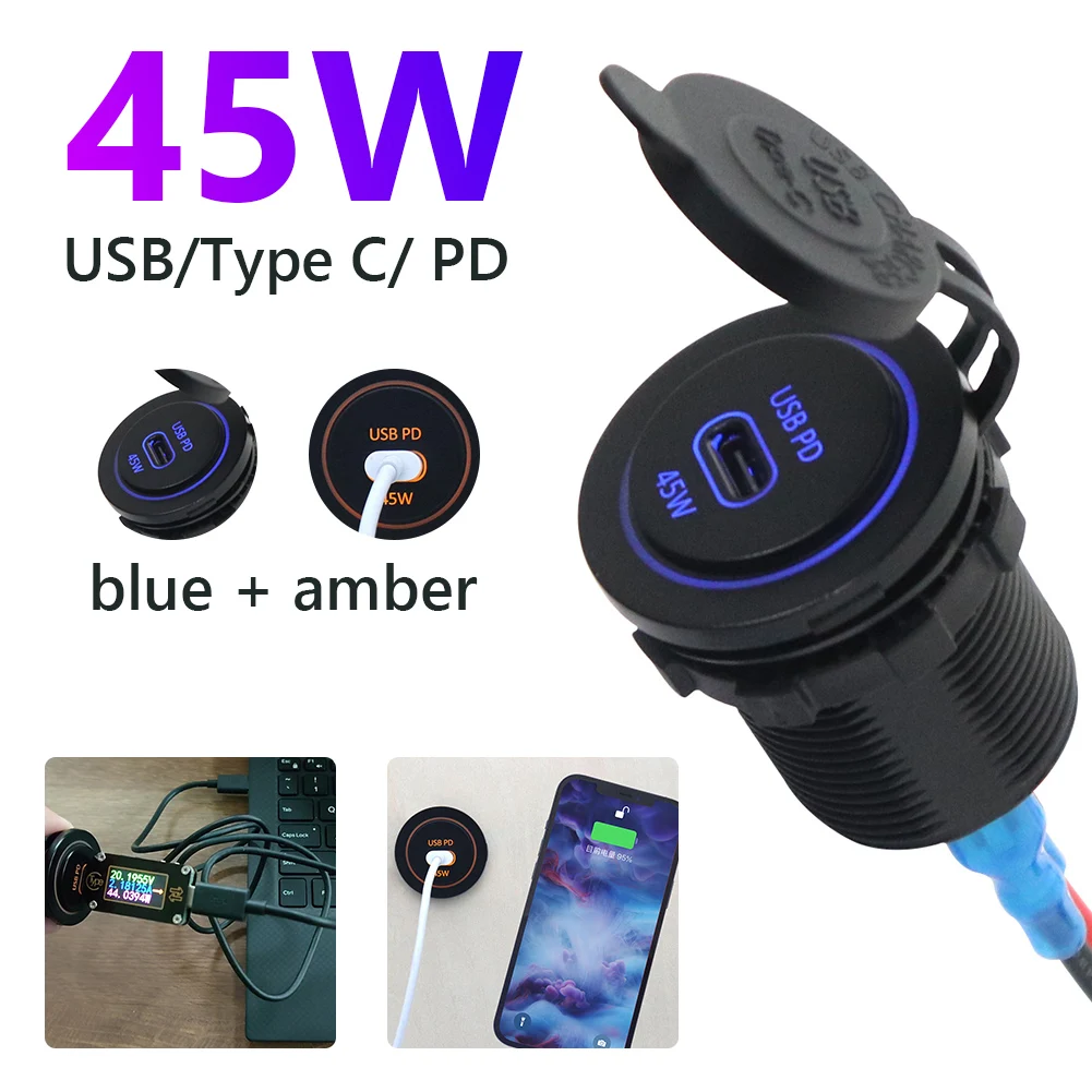 

45W Fast Charging Motorcycle Car Charger USB Type C PD Fast Charger Adapter for iPhone Samsung Phone Laptop Accessories