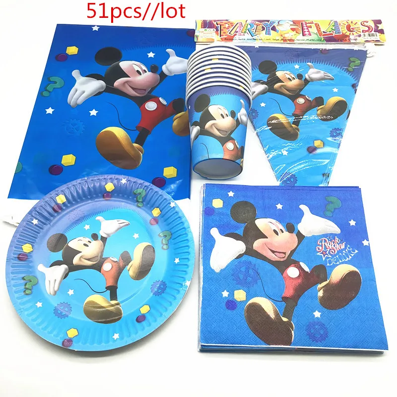 

51Pcs Disney Mickey Mouse Theme Design Child Girl Birthday Party Paper Plate Cup Napkin Flag Tablecloth baby shower Supplies