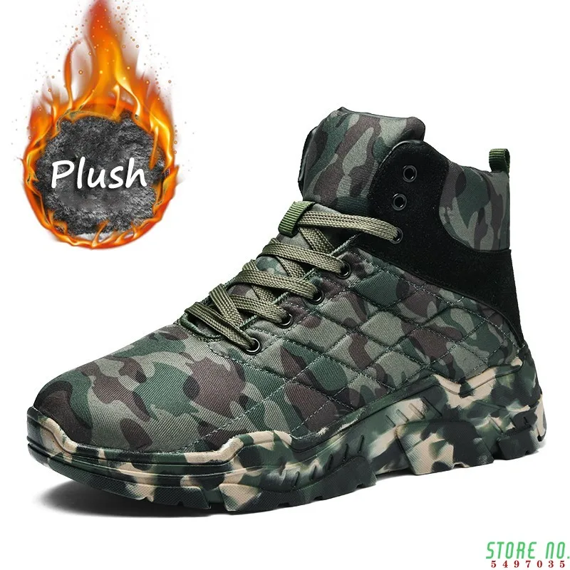 

Fotwear Men Snow Boots With Warm Plush Winter Ankle Boots Plus Size Camouflage Mens Shoes Army Green Boots Outdoor Male Sneakers