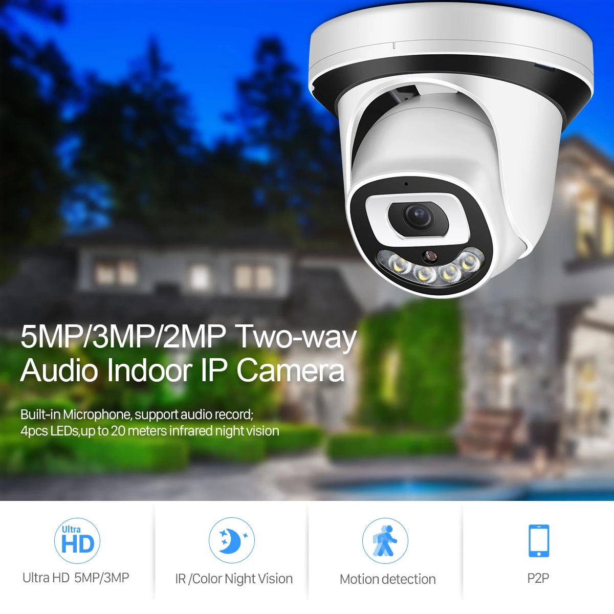 BESDER 2-Pack 5MP 3MP 2MP HD Audio 48V POE IP-камера ИК / цветное ночное видение 2 8 мм широкоугольная