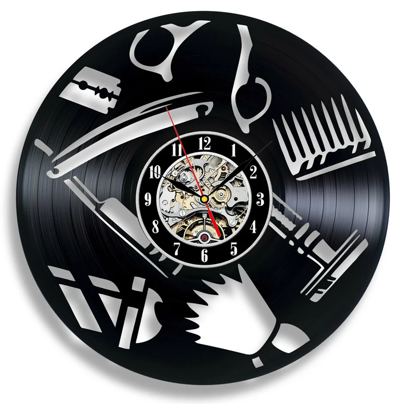 Настенные часы с виниловой пластиной для парикмахерской и