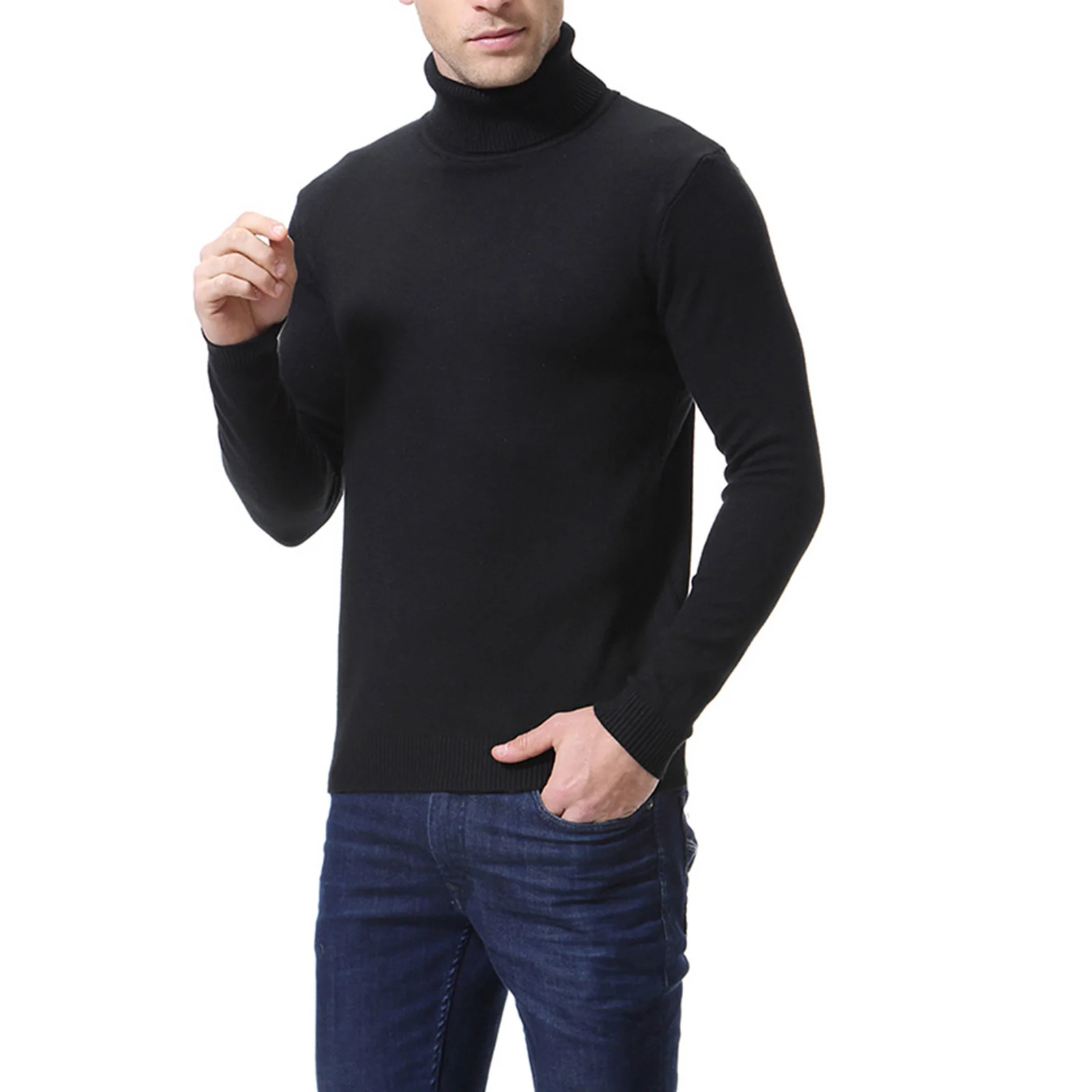 

Men's Winter Turtleneck Sweater Stylish Solid Color Slim Fit Pullover Roll High Collar Long Sleeve Base Knitwear Warm Sweaters