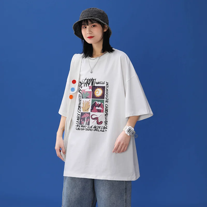 

Hip Hop Street wear Harajuku T Shirt Girl Print Tshirt 2021 Women Summer Short Sleeve T-Shirt Cotton Loose Tops DT6052