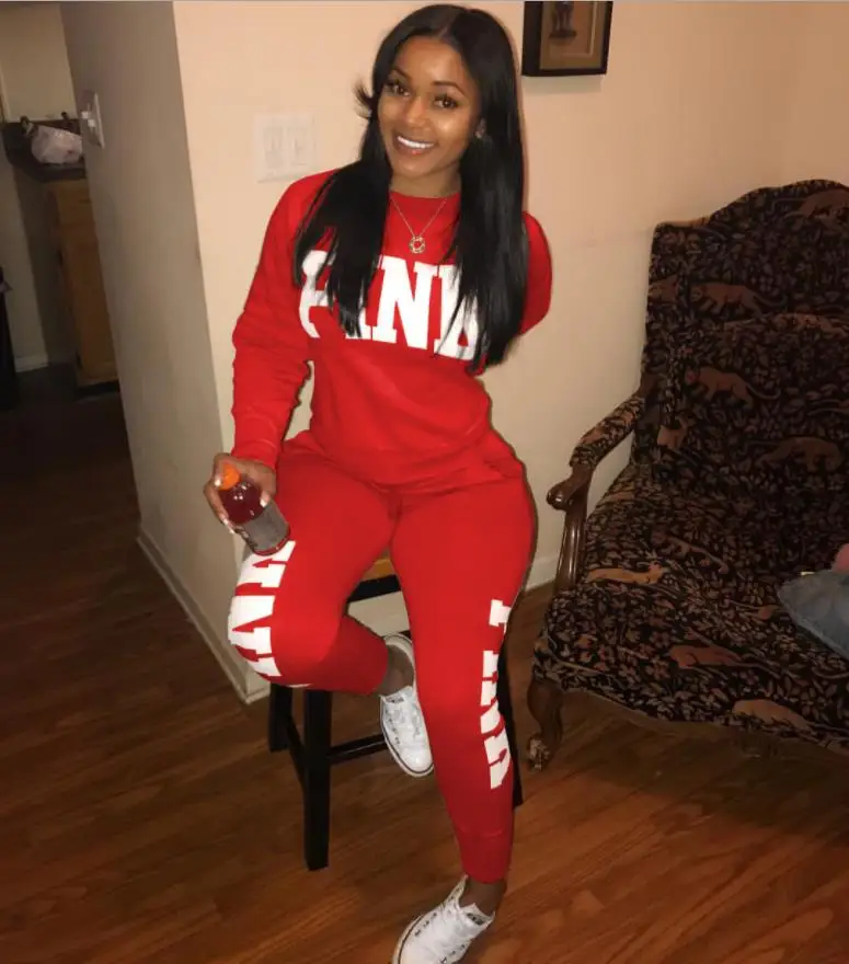 Pink Letter Print 2 Piece Set Women 2018 Long Sleeve Top And Pants Autumn Casual Tracksuit Sweat Suits Sweatshirt Outfit |