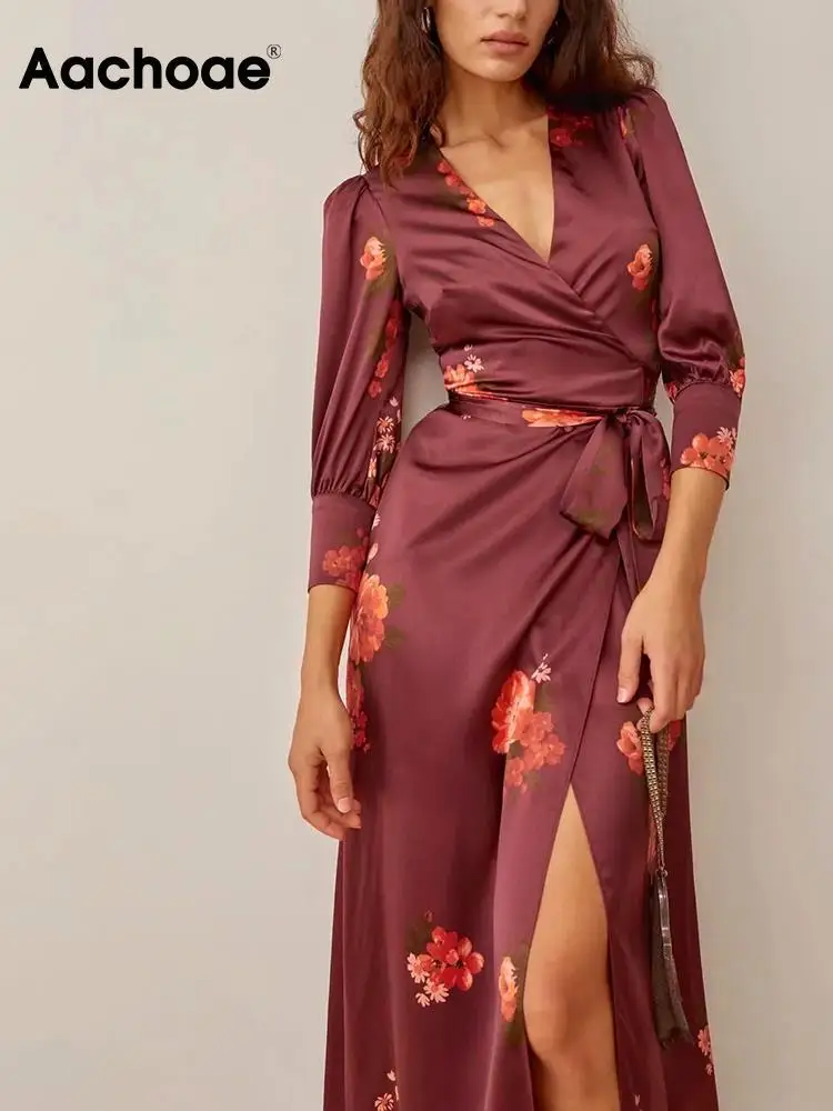 

Платье миди женское Винтажное с цветочным принтом, V-образным вырезом и рукавом