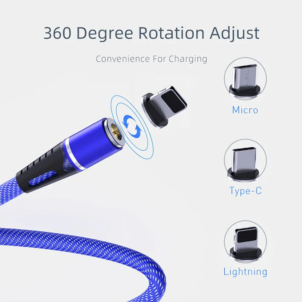 Магнитный зарядный кабель AWEI 3A 3 в 1 Type C Micro USB оплетка провод мощный аксессуар для