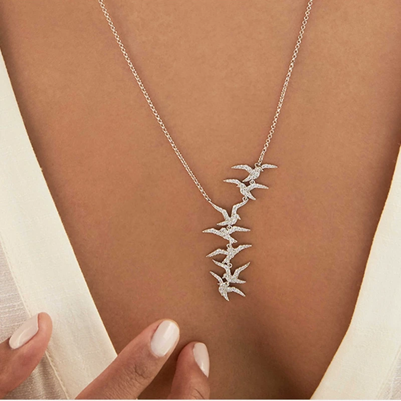 Трендовое однотонное ожерелье из стерлингового серебра 925 пробы с фианитом ААА