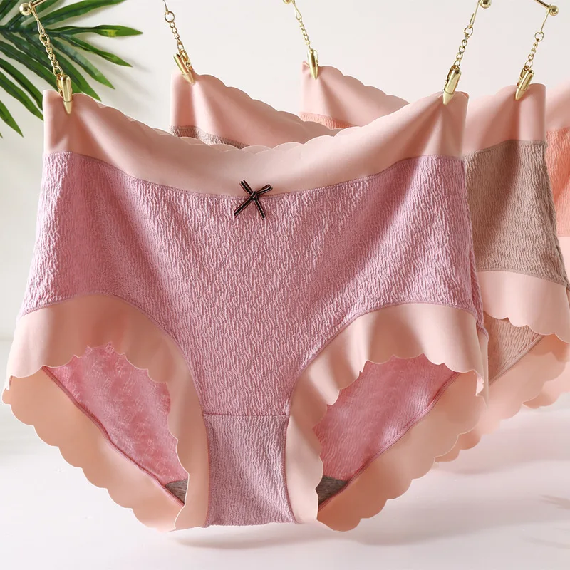 

[65-100kg] Beautiful grain cotton seamless lace fat mm large size underwear underwear women high waist lace briefs