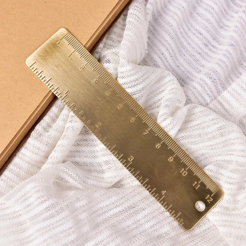 

Durable Metal 12cm Scales Rulers Vintage Brass Handy Straight Ruler School Copper Metal Bookmark CM Inch Dual Scales