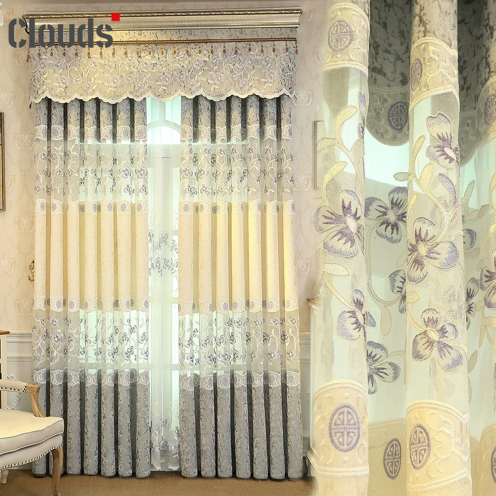 

2021 European-style High-precision Embroidered Blackout Curtains Finished Custom Curtains for Living Dining Room Bedroom
