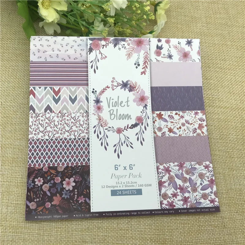 24 sheet 6&quotX6" Violet Bloom of the flower patterned paper Scrapbooking pack handmade craft Background pad | Дом и сад