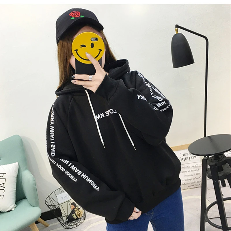 Женские повседневные свитшоты с надписью в стиле Харадзюку теплые бархатные