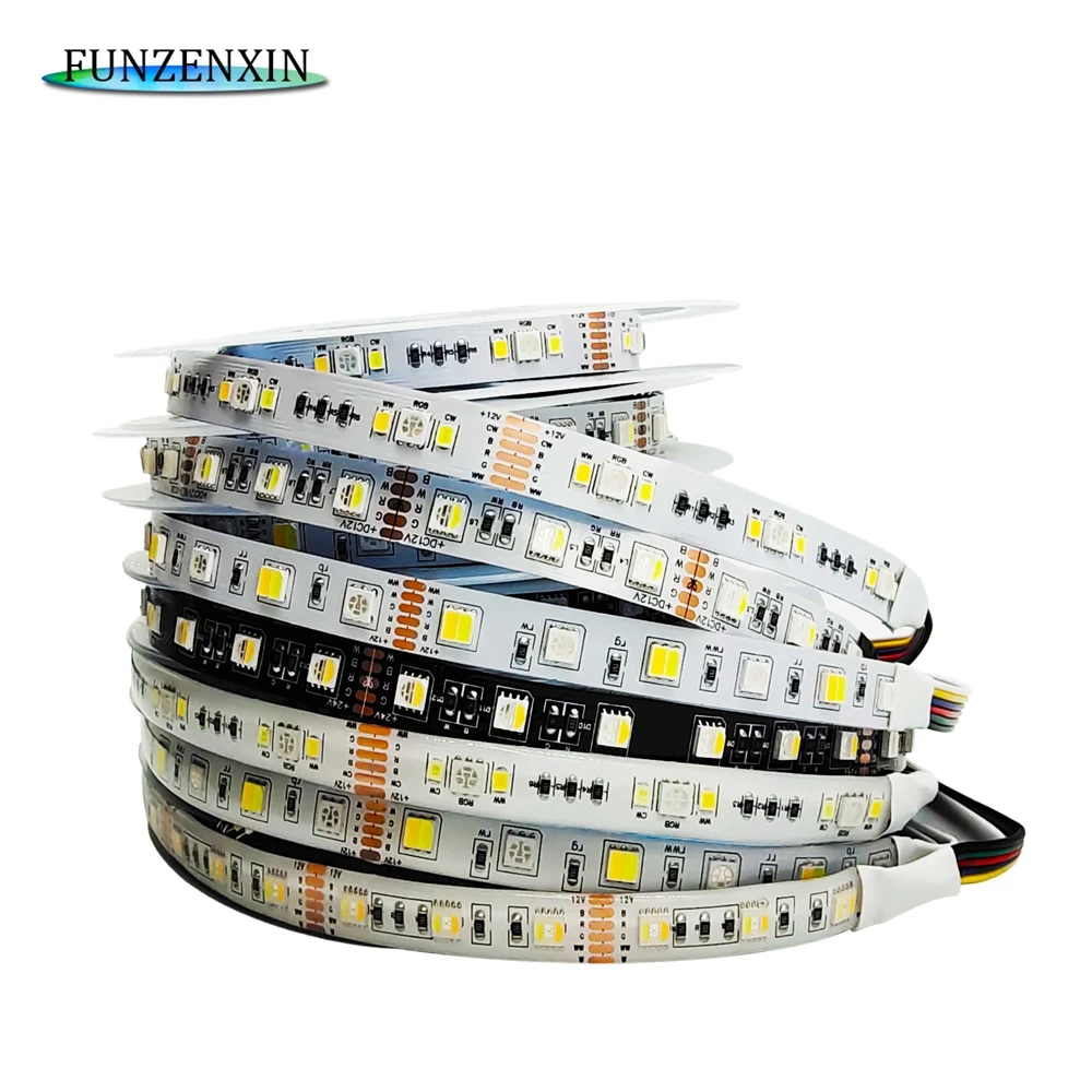 

5050 2835 Led strip 5 CoIors In1 Chip RGB+CCT 12mm PCB CW+RGB+WW 4In1 RGBW/RGBWW FIexibIe Tape Iight 12/24V 60/90Ieds/m