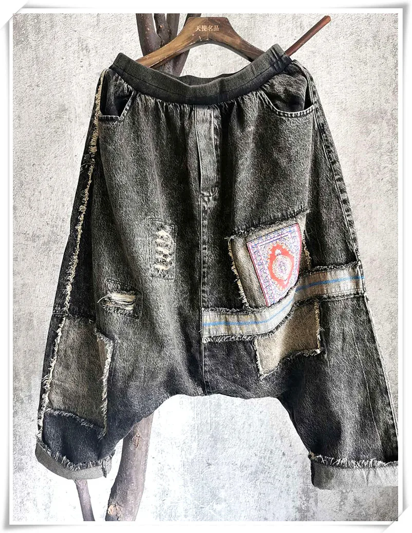 

QING MO Fashion Tide Washed And Polished White Women Vintage Jeans Women Personality Cross Pants Rough Edge ZQY5236