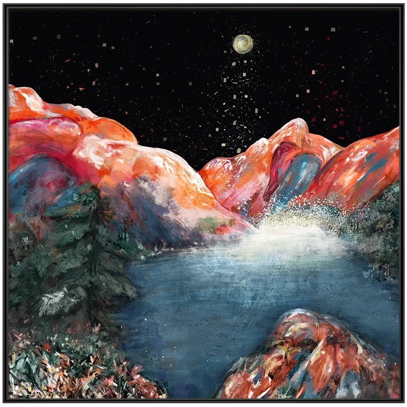 Красивый Ночной пейзаж Настенная картина для гостиной желтая и Красная Гора с