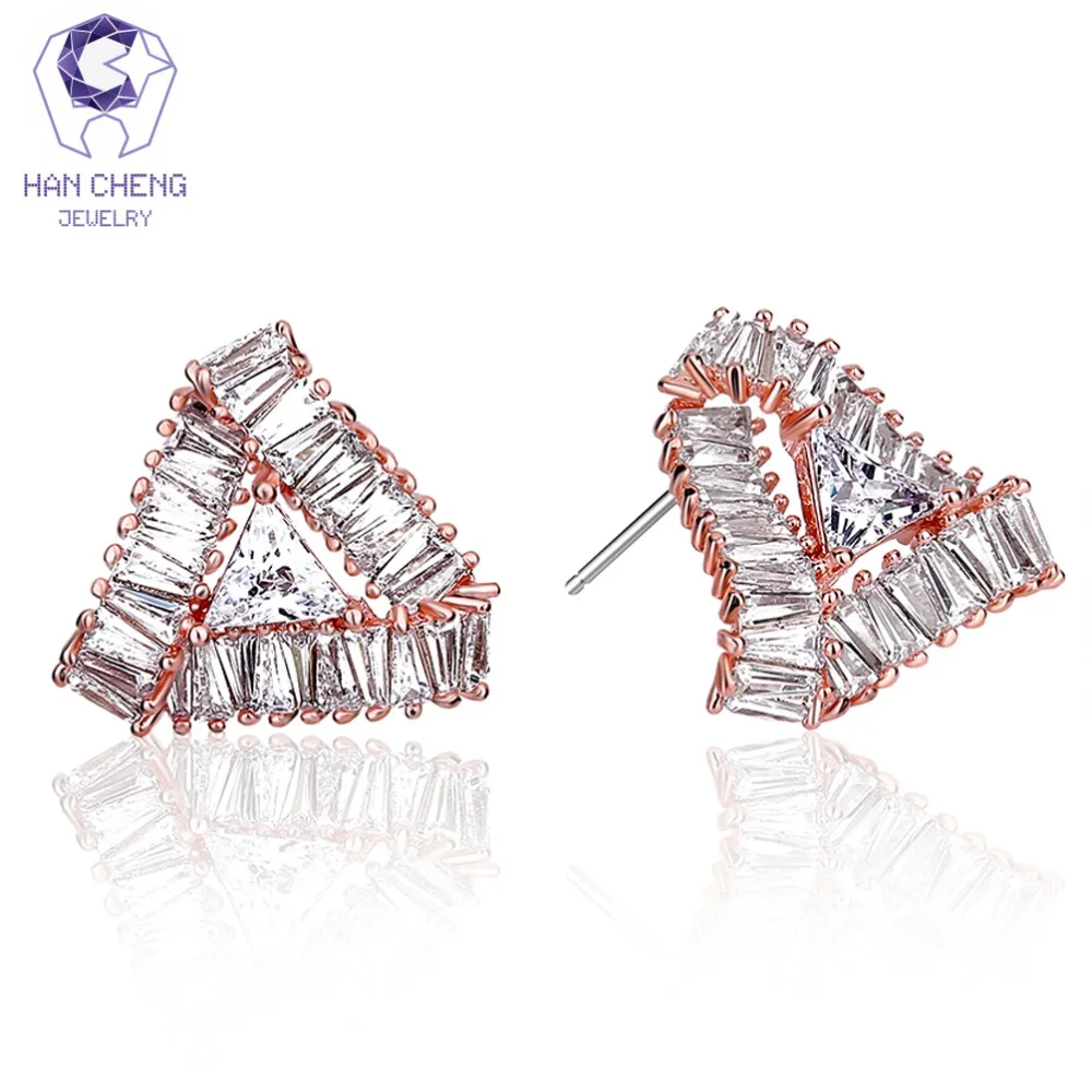 HanCheng новые модные треугольные полые медные гвозди CZ Циркон драгоценный камень