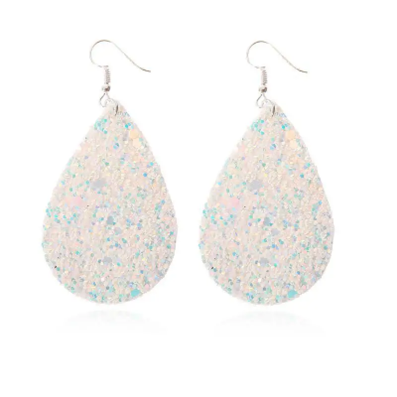 Fashion Glitter Teardrop Leather Earrings for Women Designer Jewelry Big Statement |