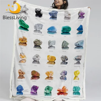 BlessLiving Crystal Plush Bedspread 3D Colorful Sherpa Fleece Blanket Gemstone Mineral Collection Plush Bedding Bed Blanket Koce 1