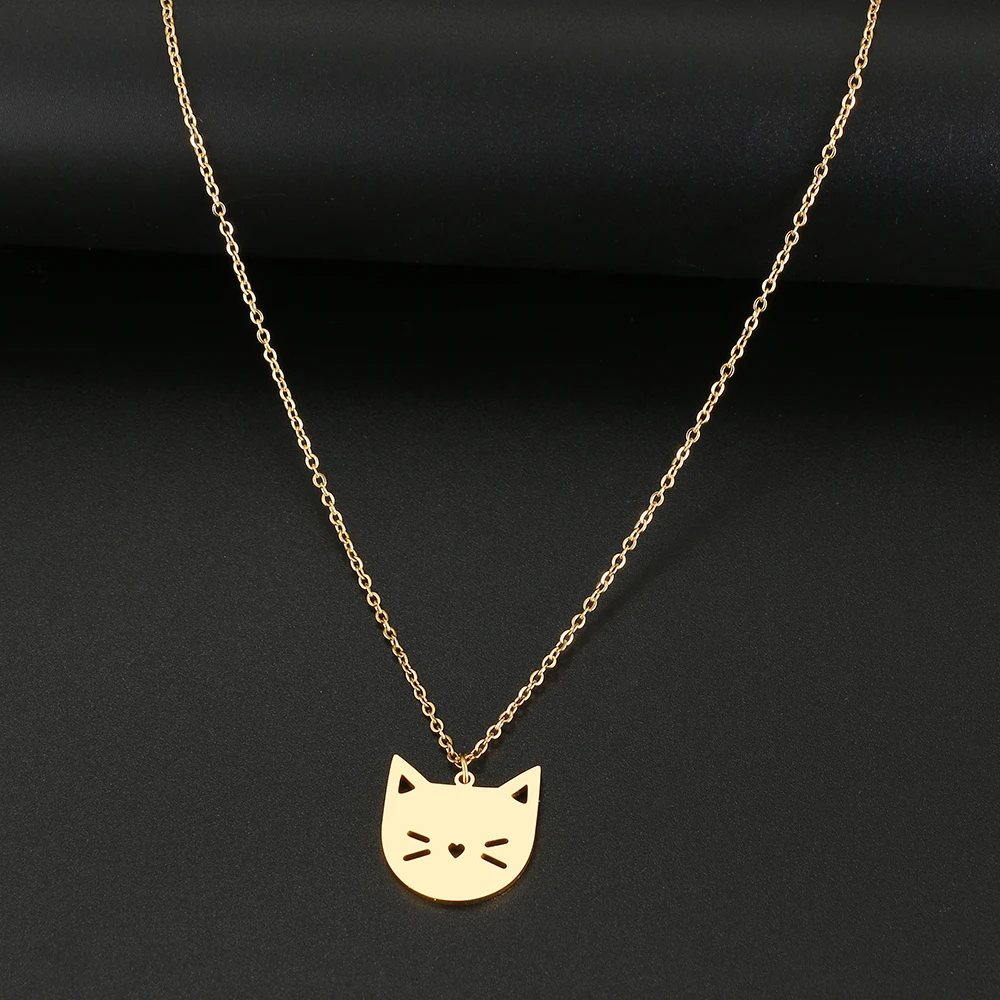 Stainless Steel Necklaces Cute Cartoon Kitten Fashion Pendants Chain Choker Fine Charm Necklace For Women Jewelry Party Gifts