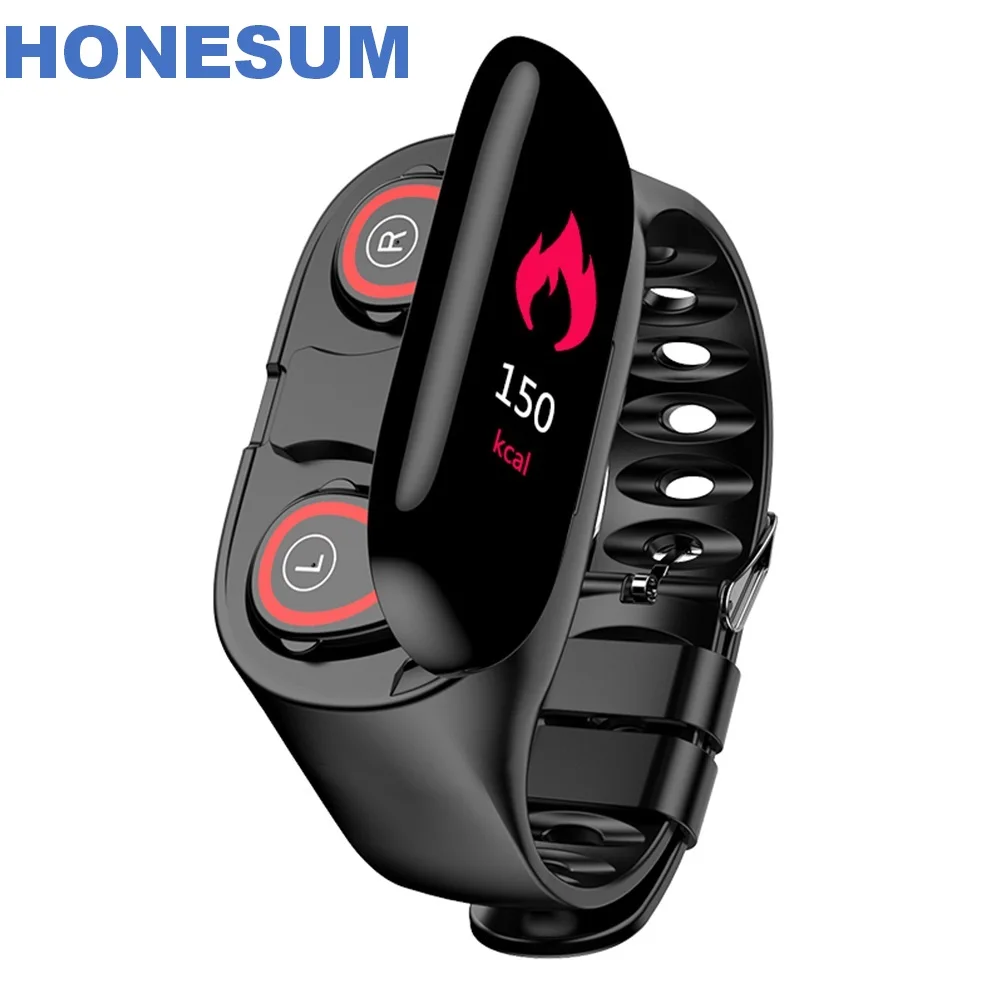 Honesum Смарт-часы с Bluetooth наушники V 5 0 беспроводной монитор сердечного ритма стерео