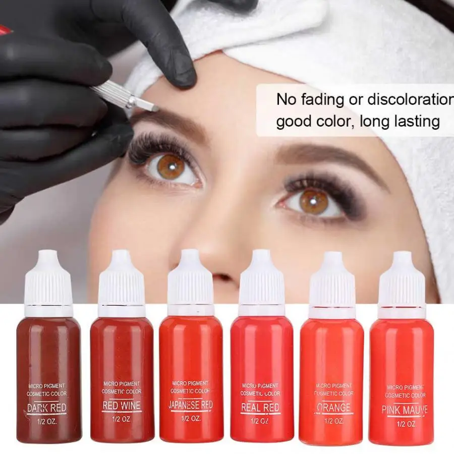 6pcs/set Semi-Permanent Makeup Tattoo Pigment Ink Plant Extract Beauty Makeup Tattoo Ink for Lip, Eyebrow Eye Liner Pigment Set