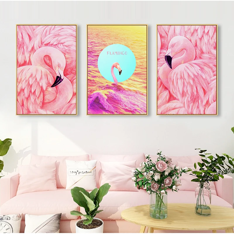 Элегантный акварельный Фламинго Корона Холст плакат и печать настенная живопись