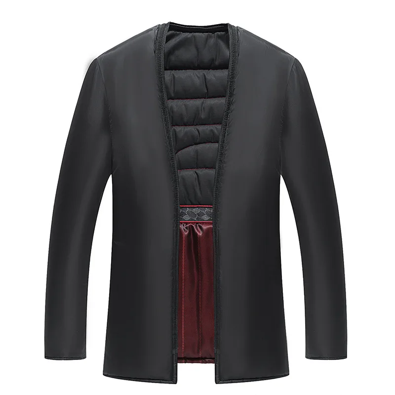 Мужской пуховик на белом утином пуху теплая длинная куртка со съемной подкладкой