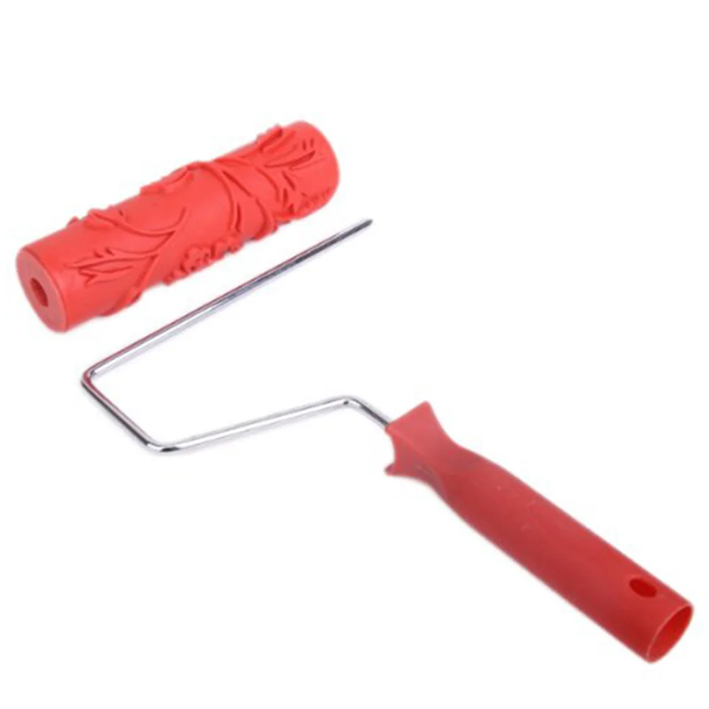 

7-inch DIY Wall Decoration Empaistic Flower Pattern Painting Roller with Handle (Red)