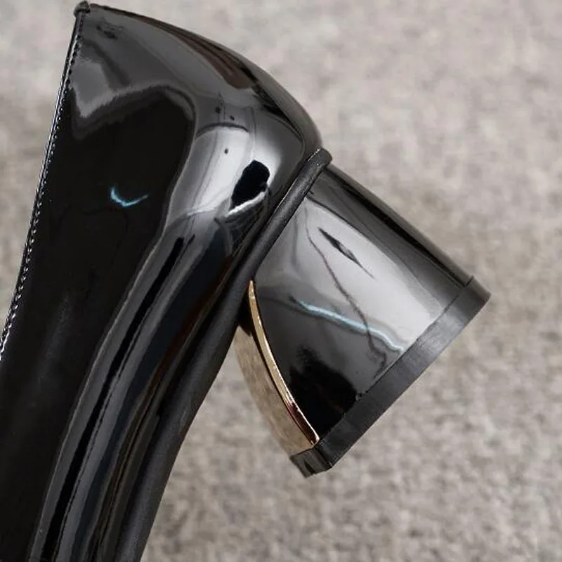 Туфли-лодочки женские из лакированной кожи с пряжкой и квадратным носком | Обувь